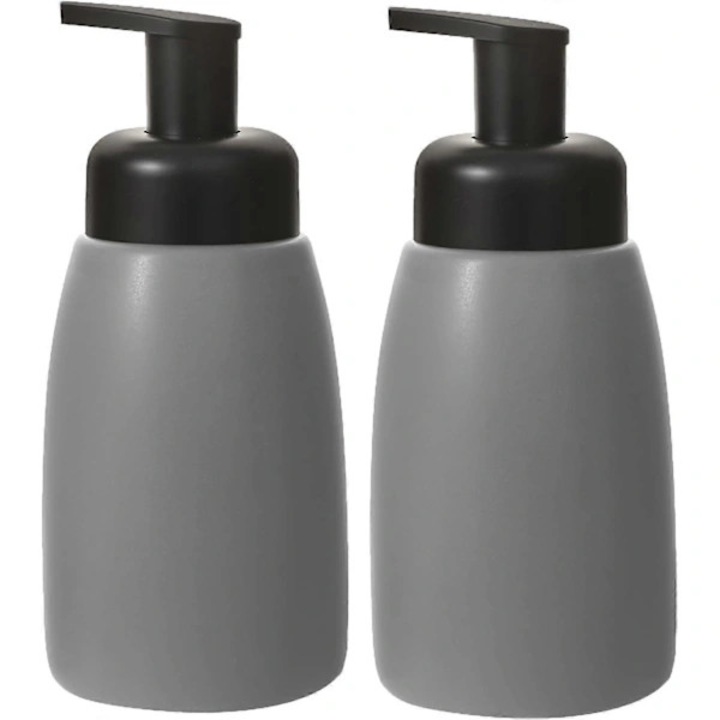 Dozator sapun spumant/dispenser ceramic, cu pompa pentru spuma, reduce consumul de sapun, antiderapant, gri, 2 bucati