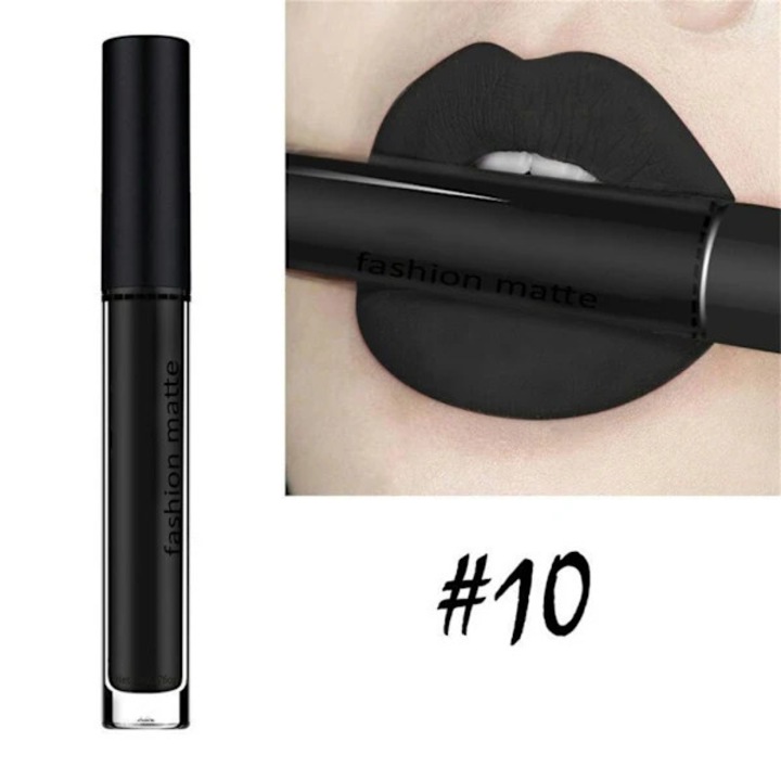 Ruj lichid mat/luciu de buze, rezistent la apa, de lunga durata, negru (#10), 8 ml