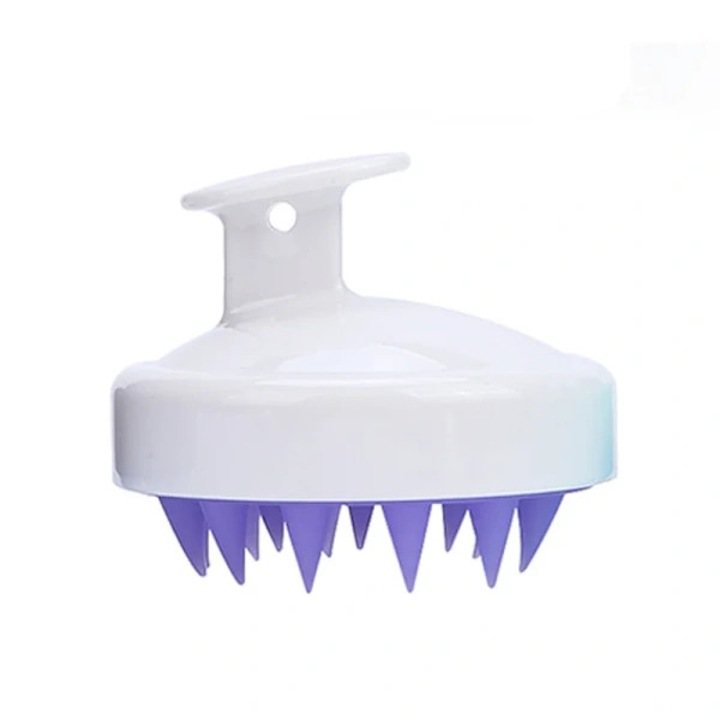 Perie de masaj pentru scalp 03176 din silicon moale, anti-matreata, alb/mov, 1 buc