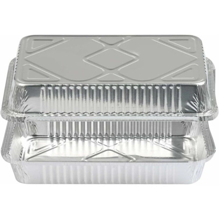 25 darabos szett, alumínium tálcák/formák sütéshez és grillezéshez, 650°C-ig hőálló, 2200 ml kapacitás, 31x21x5 cm, ezüst