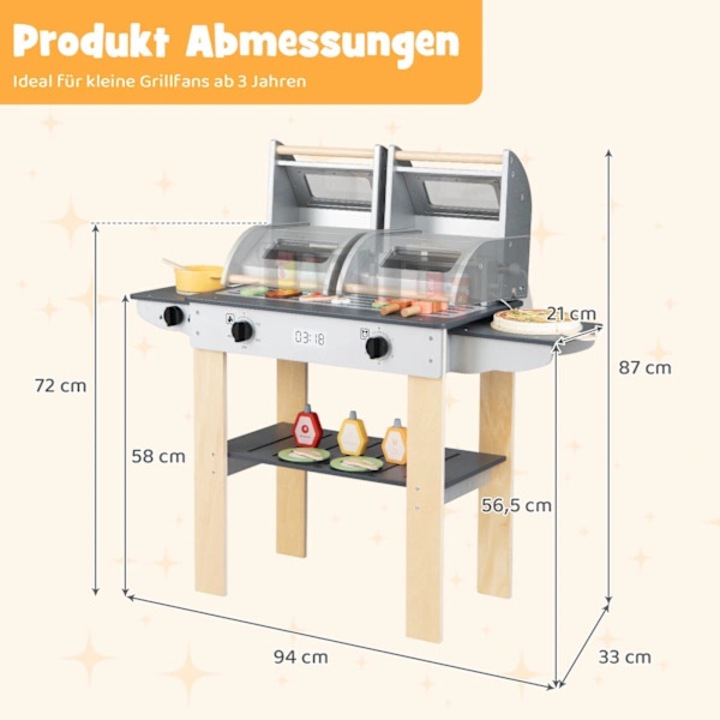 Set gratar pentru copii, 94x33x87 cm, gri, 3+ ani