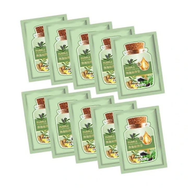Set 10 bucati, Sampon vopsitor pentru par Bubble Plant, cu pigmenti vegetali, acoperire eficienta a firelor albe, efect de lunga durata, castaniu, 10 x 30ml