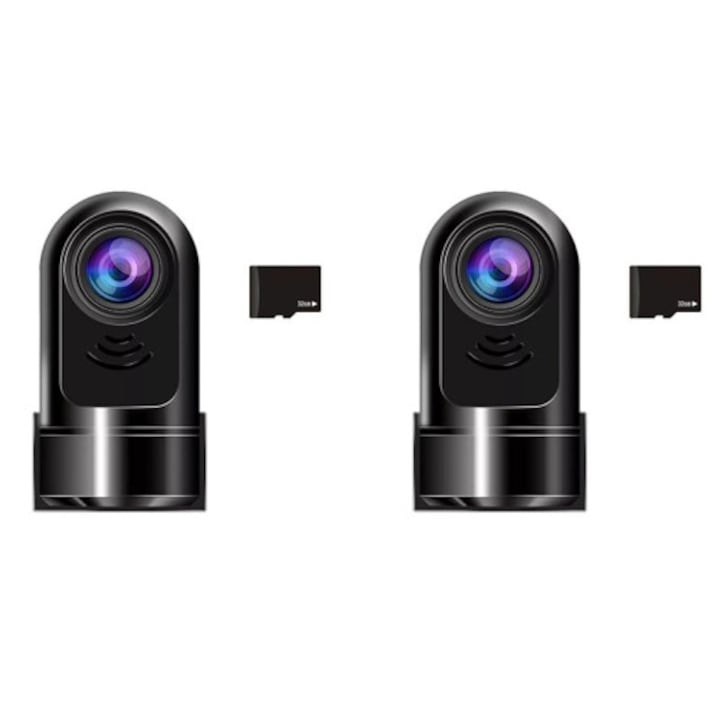 Camera auto DVR 2x 1080P HD rotativa 360 grade, card 32GB, mod parcare 24h, vedere nocturna