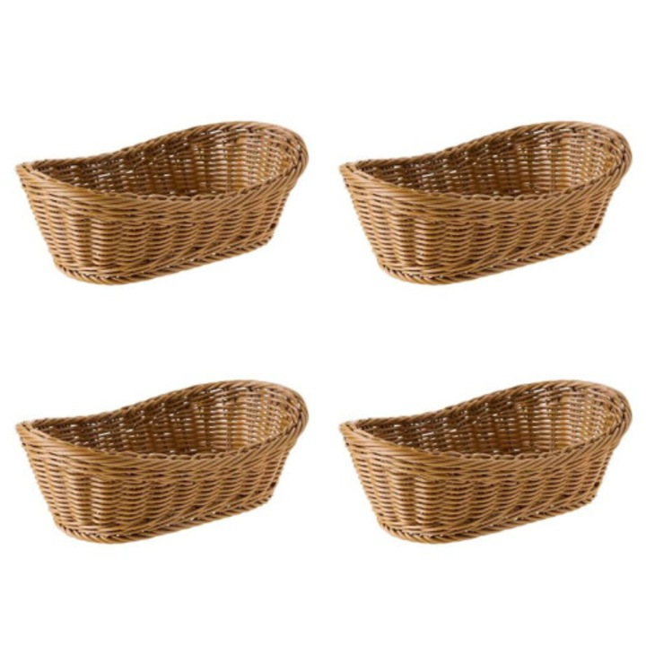 Set 4 bucati, cosuri ovale impletite din rachita pentru paine si servire, maro, 11 inch
