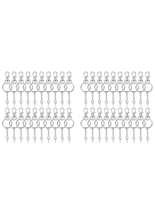 100 db forgatható fém karabiner kapocs és kulcstartó gyűrű készlet, ezüst, 11mm