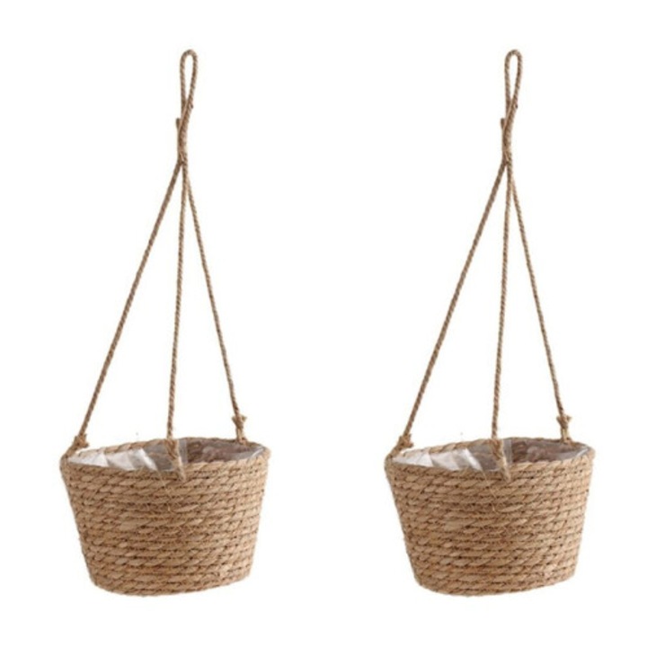 Set 2 suporturi suspendate pentru plante macrame, iuta, multicolor, L