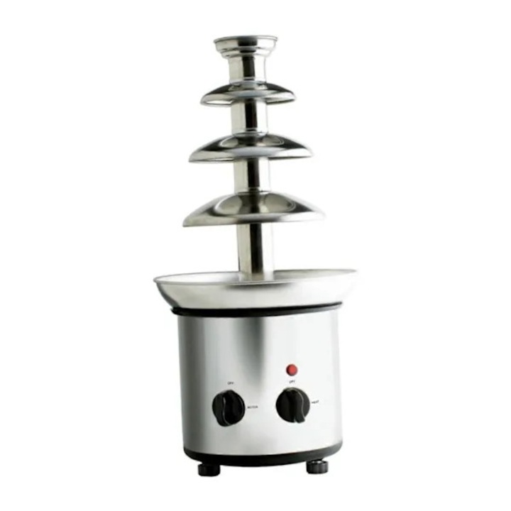 Fantana de ciocolata 4 niveluri / fondue, din otel inoxidabil 304, putere 170W, argintiu, 1,8 kg