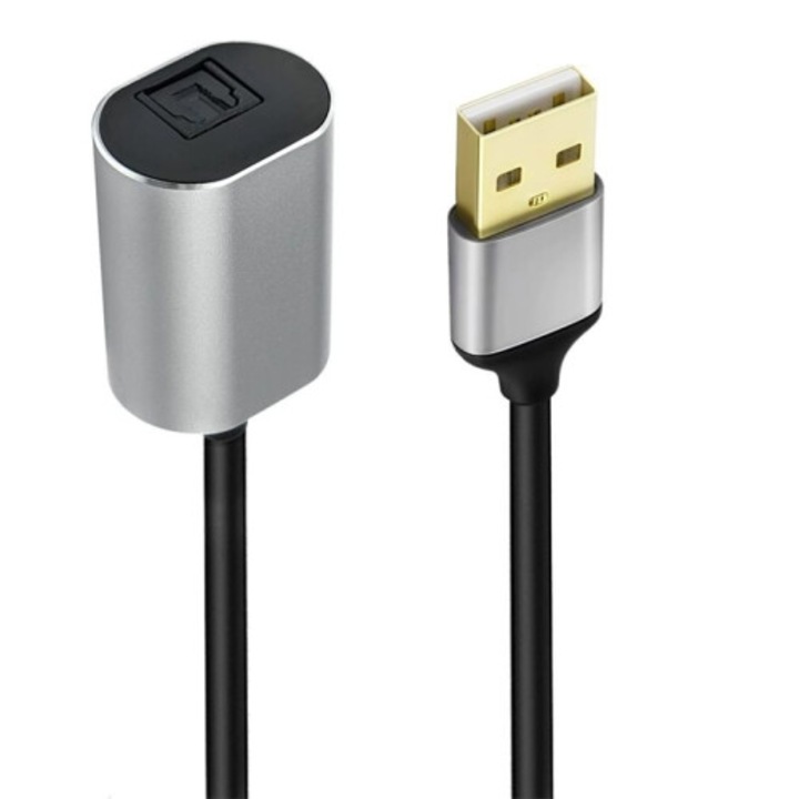 USB audio adapter Toslink optikai, digitális optikai szálas konverter, USB A 2.0, fekete