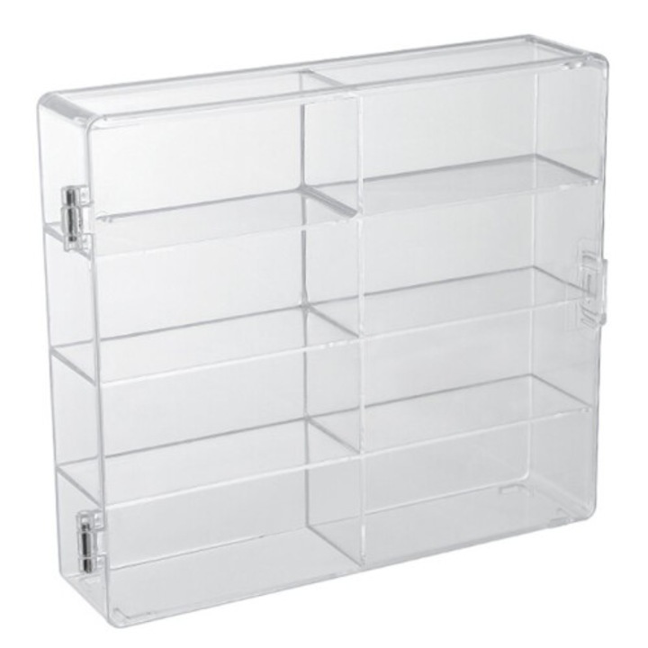 Cutie de expunere/depozitare pentru modele auto 1:64, 8 compartimente, antipraf, stivuibila, transparenta, 1 buc