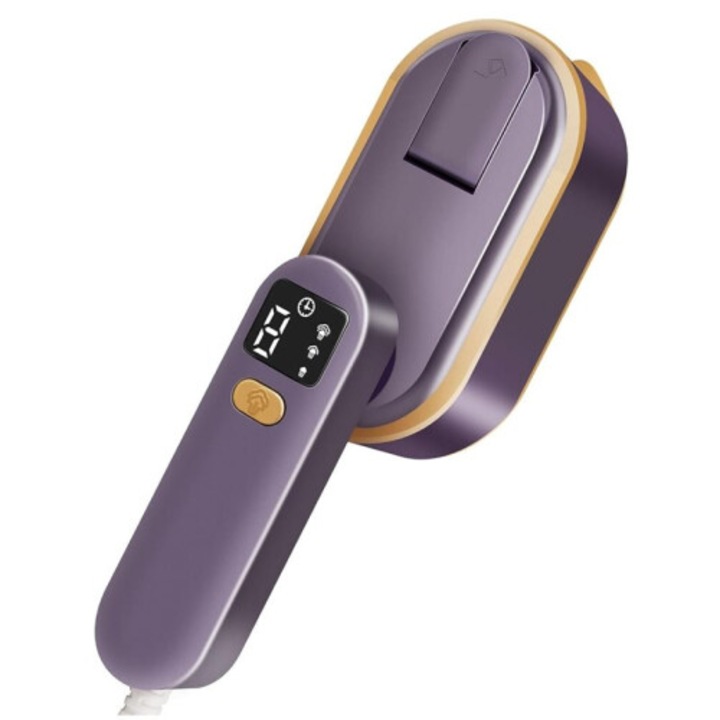 Aparat de aburi portabil pentru imbracaminte, steamer de calcat 1200W, incalzire rapida, afisaj digital, priza EU, Mov/auriu, 1 buc