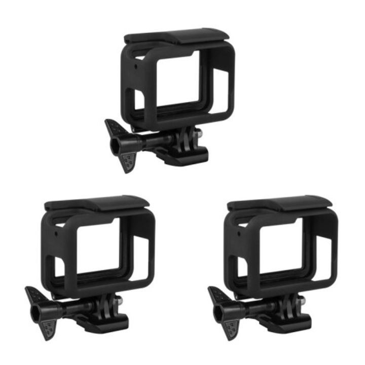 Защитна рамка за GoPro Hero (2018)/6/5, отворена рамка, с включен монтажен винт, Черна, 3 броя