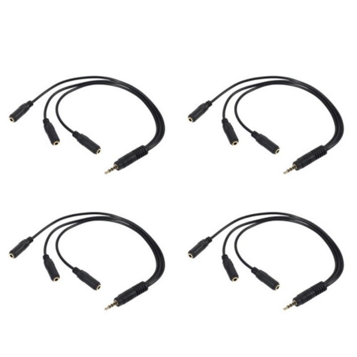 Set 4 cabluri splitter audio stereo 3.5mm placate cu aur, 3.5mm la 3x3.5mm