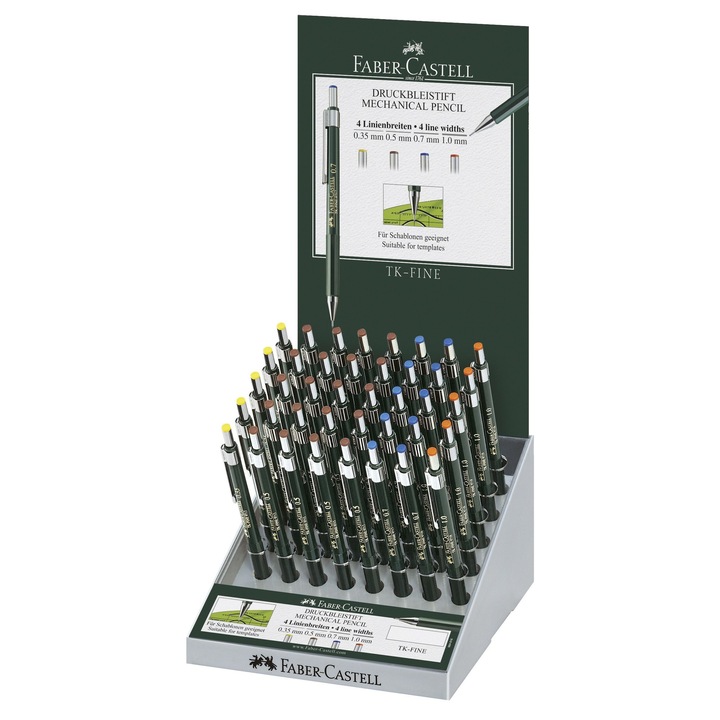 Set 40 creioane mecanice Faber-Castell TK-Fine, 5x0.35mm, 20x0.5mm, 10x0.7mm, 5x1.0mm, multicolor