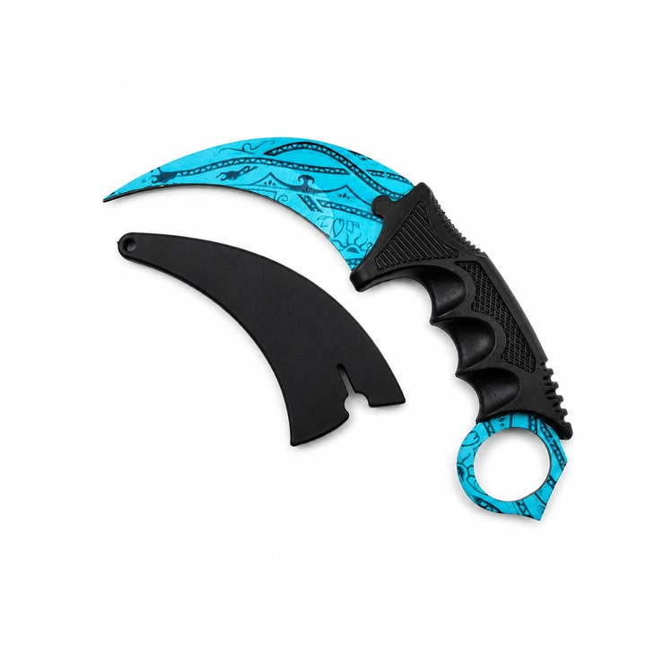 Cutit Karambit Turcoaz Aqua cu Teaca, Lama Curbata cu Tais Model Oceanic, Design Premium pentru Colectie si Decor, Dalimag