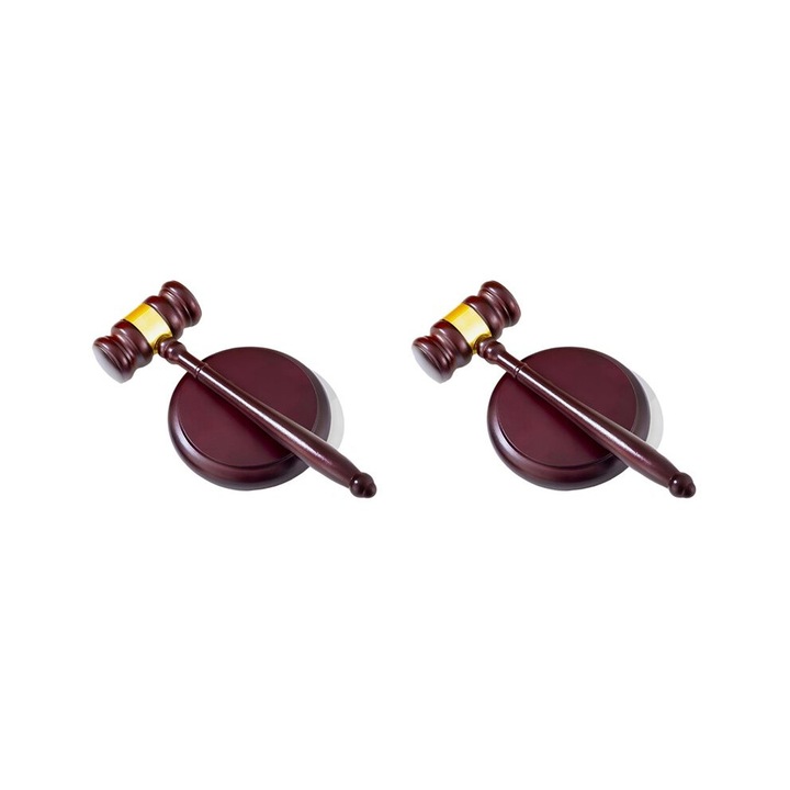 Set ciocan judecator si suport, lemn, rosu-maro, 24.5x8.7cm x 12cm, 2 bucati