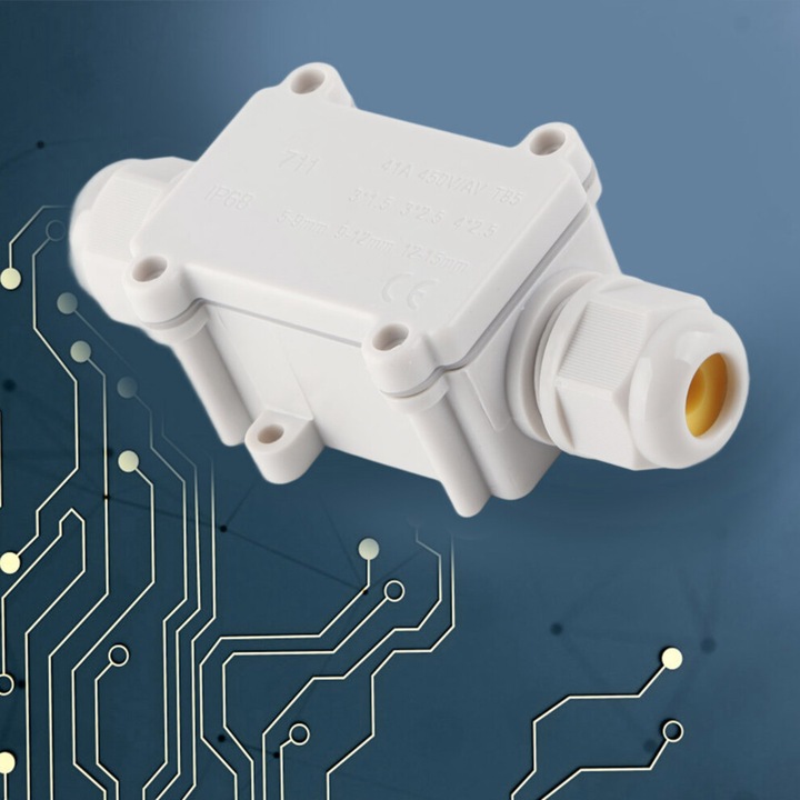 Cutie de jonctiune electrica 2 cai, IP68 etansa, 450V/24A, din PC, pentru cabluri O 4-15 mm, alb, 1 buc