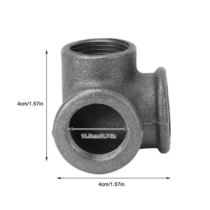 5 darabos készlet, 90°-os belső menetes idom temperöntvényből (menetes könyök), 1/2-es menet (belső O 18.5 mm, 4x4x4 cm), korrózióálló, fekete