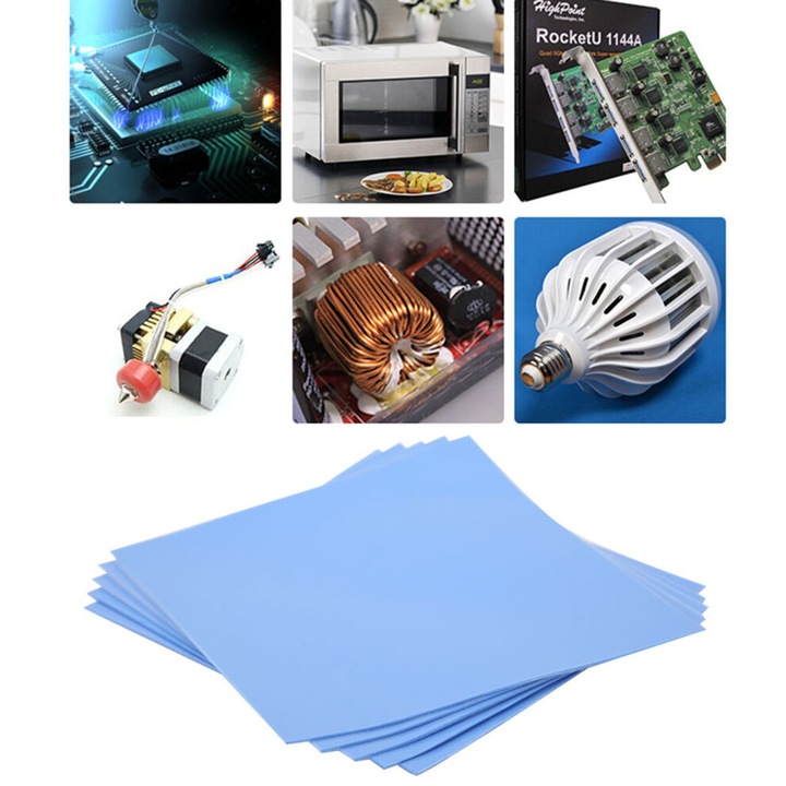Szilikon hővezető pad / hővezető lap 100x100x0.5mm, 1.5 W/m-K vezetőképesség, CPU és GPU kompatibilis, kék, 5 darab