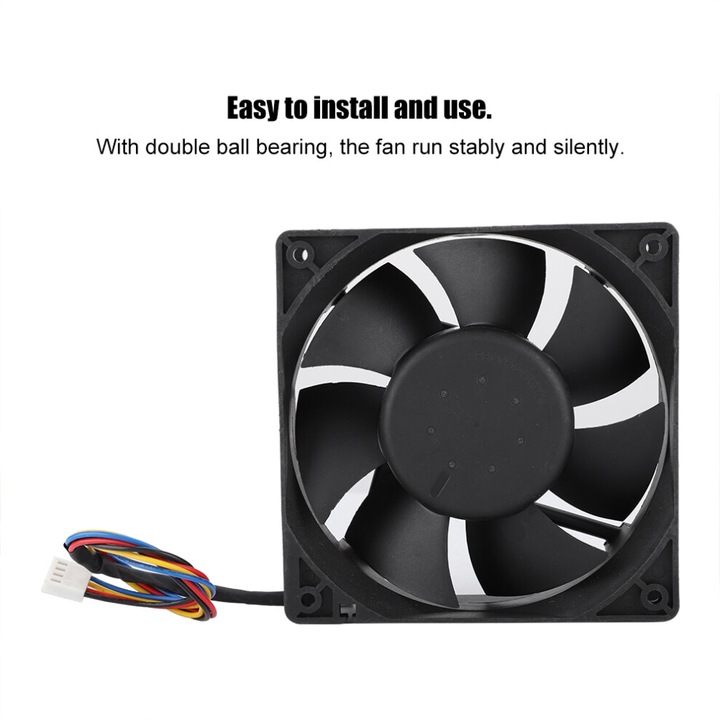 Ventilator de racire, cooler SHLF1212BHE-02, cu control temperatura pwm, dc12v 1.6a, rulmenti cu bile dubli, 4000 rpm, negru, 120x120x38 mm, 1 buc