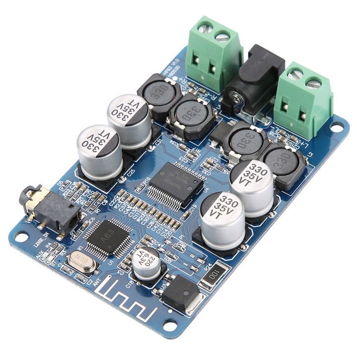 Bluetooth audio erősítő HW-893 TDA7492P 2x25W, Bluetooth V2.1, AUX bemenet, DC 10-25V, fordított polaritás elleni védelem, 4-16Ω, 72x48mm panel, fekete, 1 db