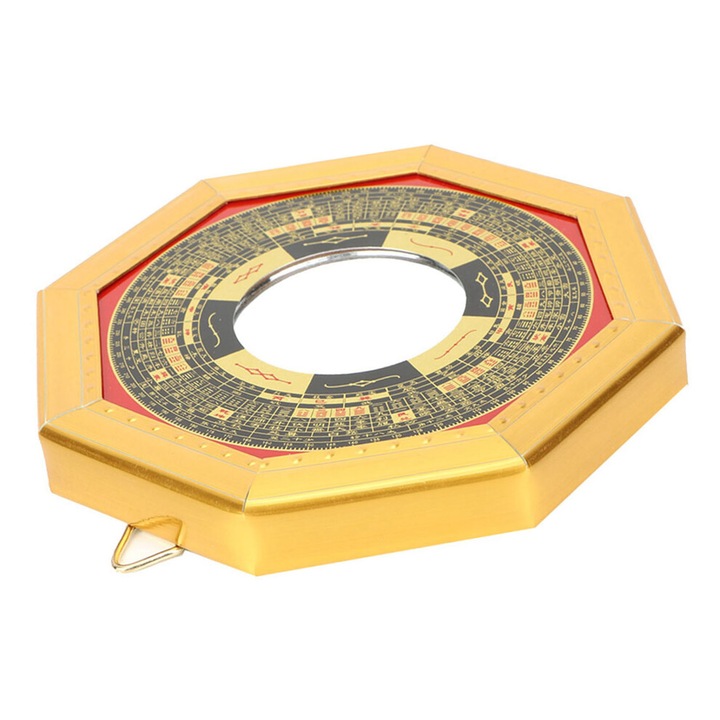 Feng shui Bagua tükör, dekoratív homorú tükör a jólétért, fából, kültéri, arany, 1 db, 13.5 cm