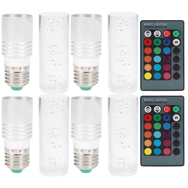 Bec LED RGB 3W cu telecomanda, argintiu, 15.2x3cm