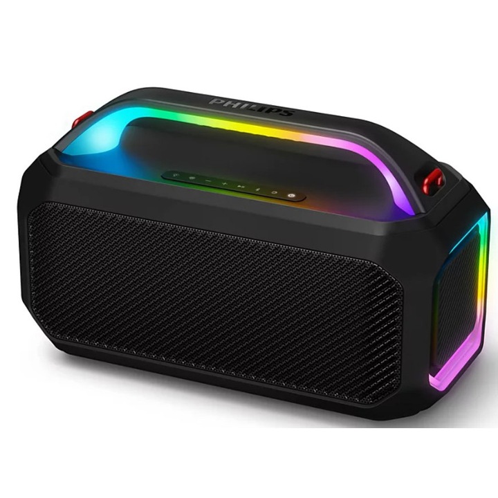 Boxa portabila Philips TAS7000EB/00, 50W, Bass+, Bluetooth 6.0, TWS, Auracast, USB, LED RGB light, IP67, Autonomie 24h, Negru