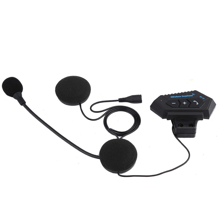 Bluetooth sisak headset motorkerékpárhoz, fekete, 3.7V 500mAh, 15 óra üzemidő