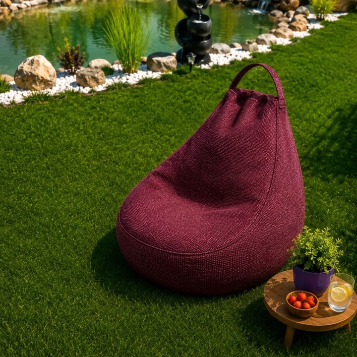 Beltéri-kültéri babzsákfotel, 80x35 cm, átmérő 75 cm, Lenjerii Deosebite, Burgundia