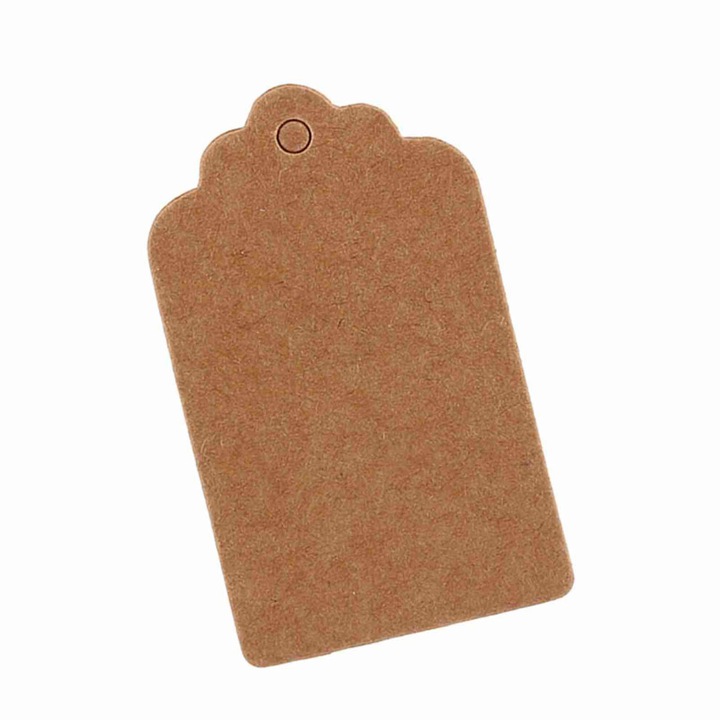 Etichete cadou din hartie kraft, set 100 buc, maro alb negru, 5x3cm