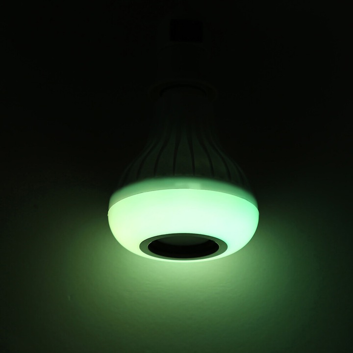 Bec LED / lampa LED Bluetooth 12W cu difuzor integrat si telecomanda, RGB, soclu E27, multicolor, 1 buc