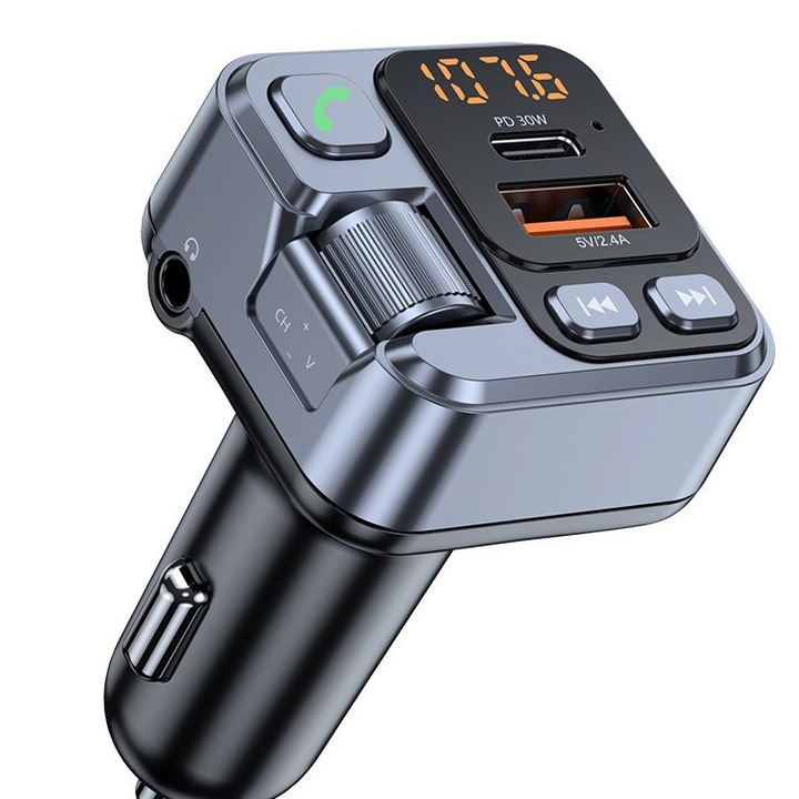 Player MP3 auto, transmitator FM, incarcare rapida 30W, Bluetooth, AUX