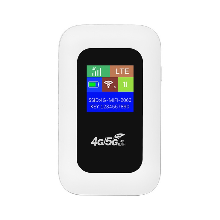 Hordozható LTE 4G 5G router színes kijelzővel és SIM-foglalattal, fekete