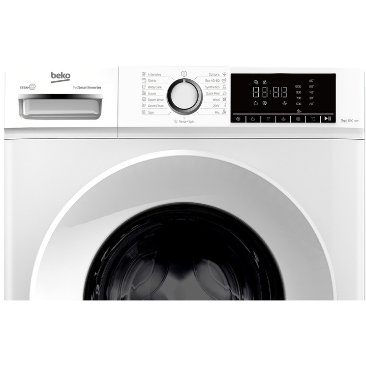 Masina de spalat rufe slim BEKO B1WFM2721WEE, SteamCure, 7 kg, 1200rpm, Clasa A, alb