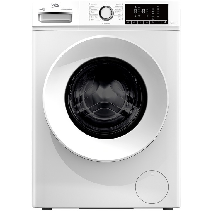 Masina de spalat rufe slim BEKO B1WFM2721WEE, SteamCure, 7 kg, 1200rpm, Clasa A, alb