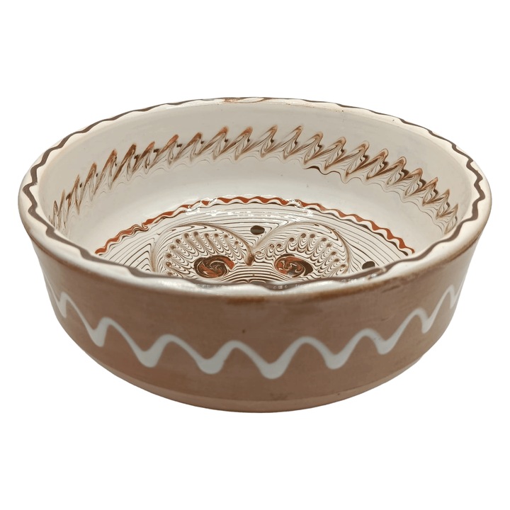 Bol ceramica de Horezu, decorat cu motive traditionale, 15-17cm, lucrat manual