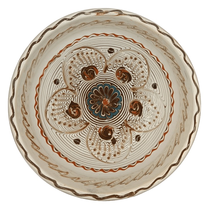 Bol ceramica de Horezu, decorat cu motive traditionale, 15-17cm, lucrat manual