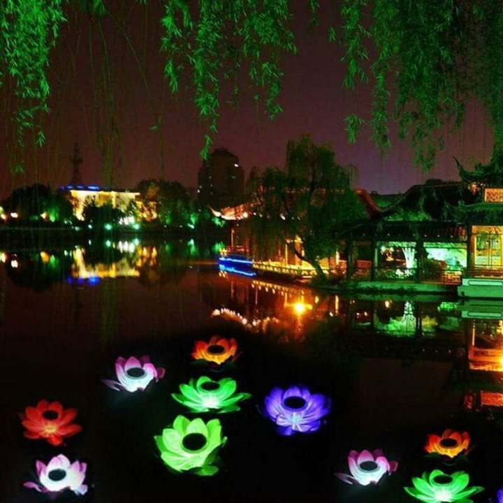 Lampa plutitoare solara lotus, LED RGB multicolor, 20x20cm