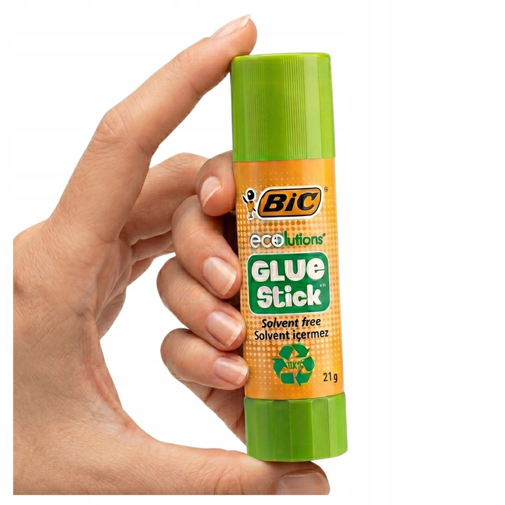 BIC ECOlutions ragasztóstift, környezetbarát, biológiailag lebomló, oldószermentes, 100% újrahasznosított műanyag tok, zöld/narancssárga, 21 g