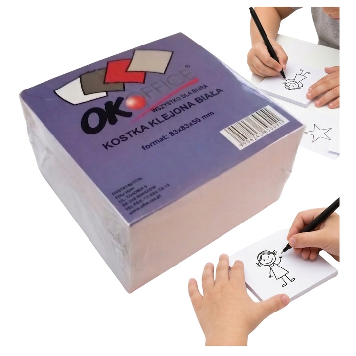 OK Office irodai jegyzettömb 83x83x50 mm, ragasztott papírtömb az egyik szélén, fehér papír, 1 db