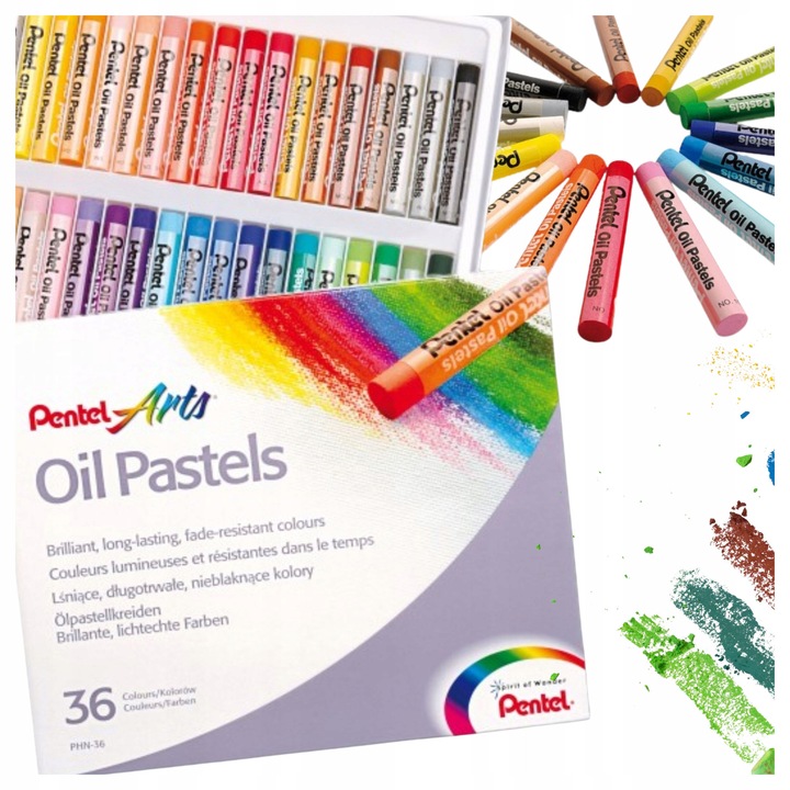 Pentel PHN-36 olajpasztell és zsírkréták, puha, fakulásálló, Többszínű, 36 szín