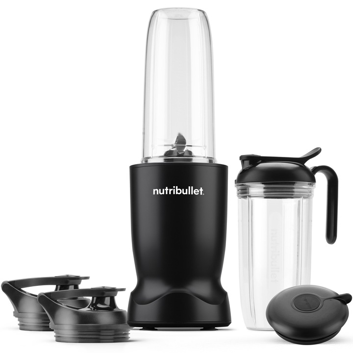 Блендер Nutribullet Turbo NBT1006MB, 1000 W, 1 скорост, 2 чаши от 900 мл и 590 мл, 2 капака To-Go, Черен