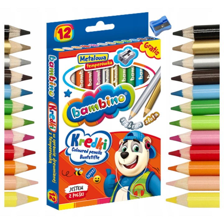 Bambino Jumbo színes ceruzák, tartós fa, puha kaolin hegyek az intenzív fedésért, ergonomikus kialakítás gyermekeknek, többszínű, 12 darab