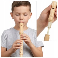 Flaut drept lemn natural 8 gauri pentru copii 30cm