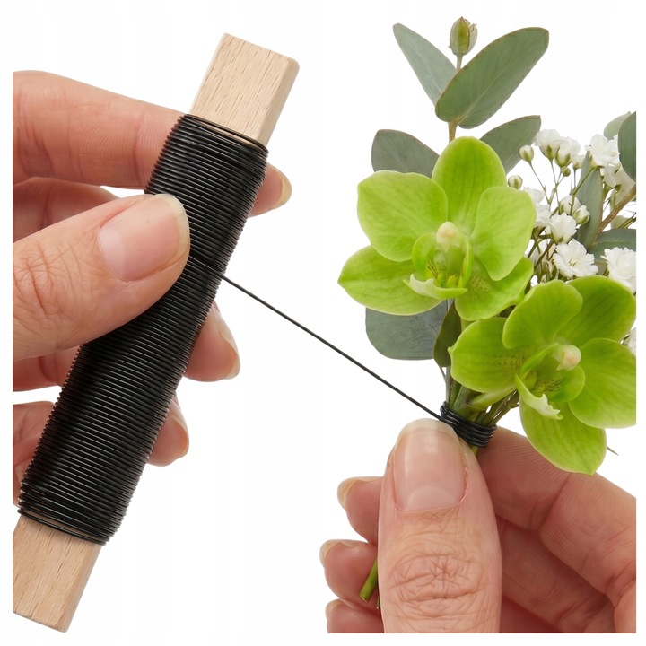 Sarma florala Aliga, subtire, din aluminiu, moale, 0,7 mm, pe bobina 33 m, Negru, 100 g