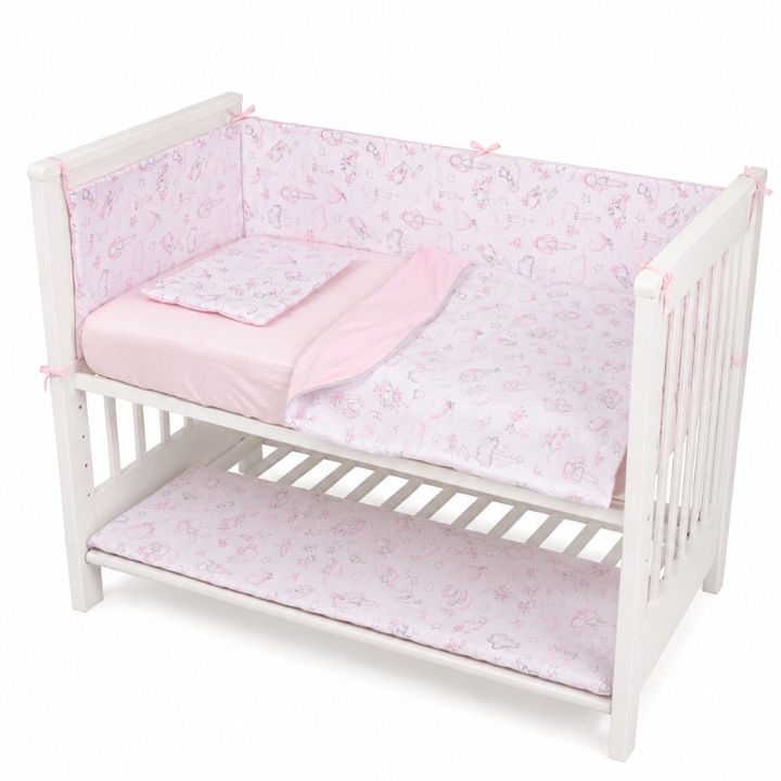 Lenjerie patut bebe co-sleeper lipit de patul parintilor 120x60 cm Kidizi Fairy Clouds, include aparatori matlasate pe toate lateralele, perna cu husa detasabila, paturica si cearceaf cu elastic