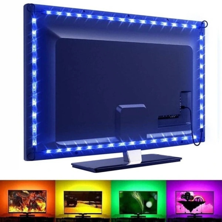 Set 4 bucati, banda led / led strip pentru tv rgb, alimentare usb, telecomanda inclusa, autoadeziva, taietabila, multicolor, 2 m (4 x 50 cm)