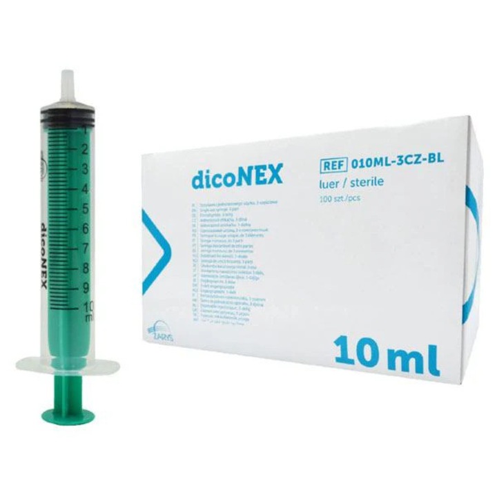 Set 100 bucati Seringi 10 ml dicoNEX, Zarys, Luer Slip cu piston verde si ac verde 21G (0.8 mm X 40 mm)