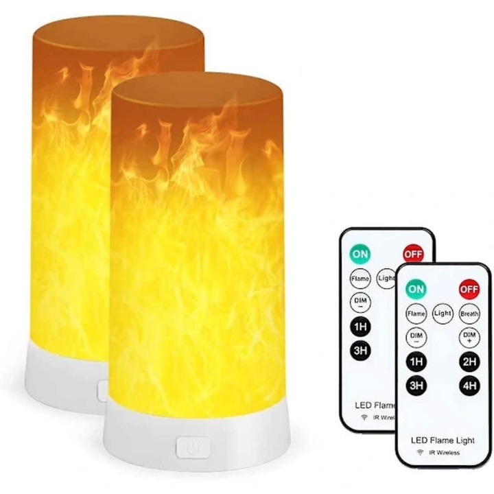 Комплект от 2 LED лампи, пламък, с дистанционно управление, USB презареждащи се, многоцветни, 12x20см