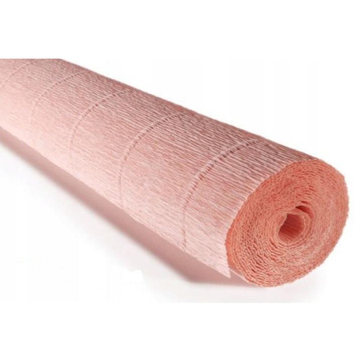 Hartie creponata Cartotecnica Rossi 17A2, gramaj 180 g/m², elasticitate 40-50%, usor modelabil pentru decoratiuni si flori, roz deschis, 50x250 cm